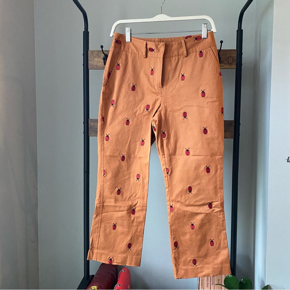 Vintage Lilly Pulitzer straight leg brown pants with red embroidered ladybug